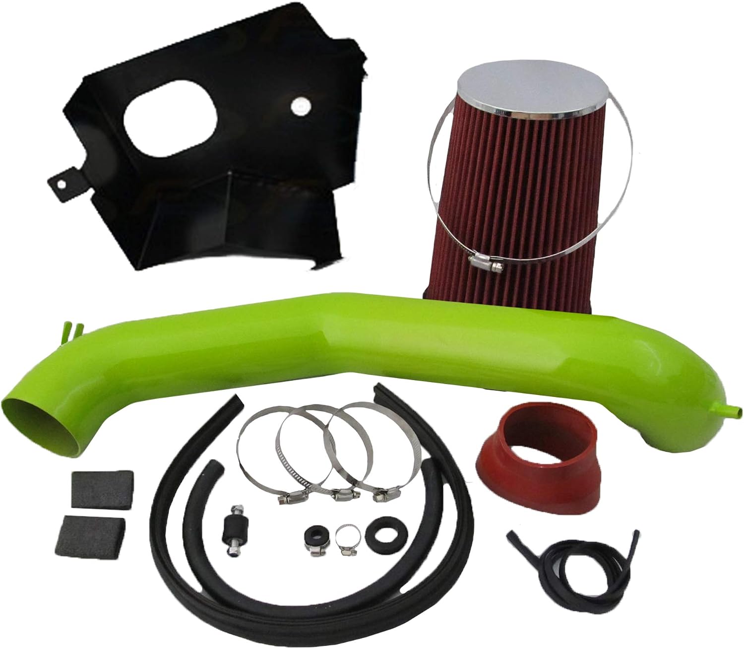 Green Pipe Heat Shield Cold Air Intake Kit & Red Filter Combo Compatible for Dodge 02-07 Dodge Ram 1500 V8 4.7L