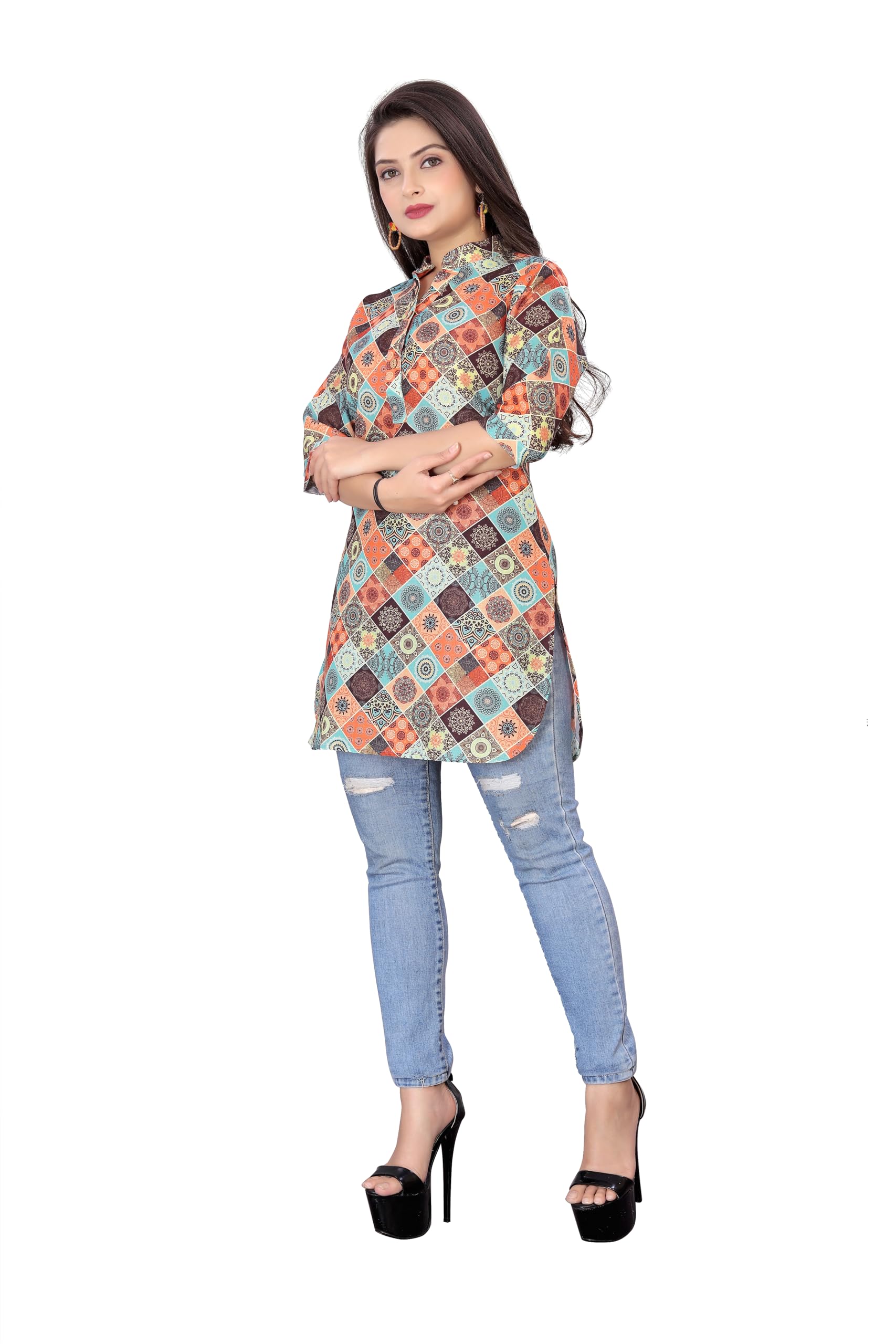 Gauri Laxmi Enterprise Women's Art Silk Blend Foil Print Regular Kurti