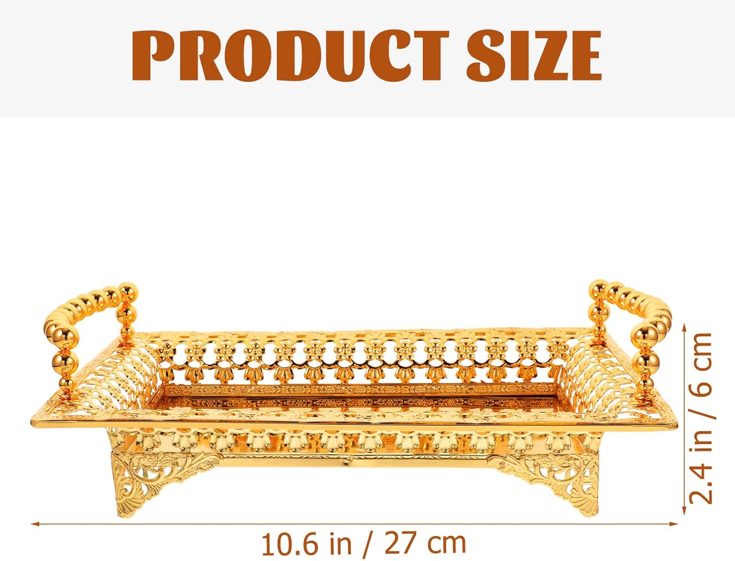 Ipetboom Fruit Plate Iron Fruit Serving Tray Rectangle Appetizer Platters Glitter Party Tray Nordic Style Dry Nut Dish with 2 Handle Veggie Candy Bowl for Table Dessert Snack Golden, 10.6X7.1X2.4in