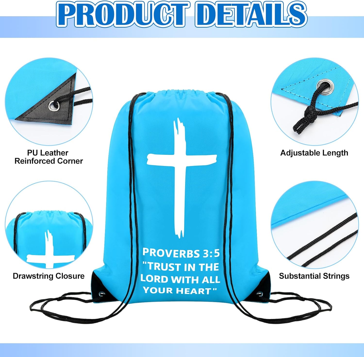 20 Pcs Christian Drawstring Backpack Bulk Religious Drawstring Bags Easter Church Gifts Bags Sunday School Gifts(Proverbs 3:5) - Image 4