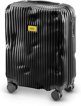 CRASH BAGGAGE Icon Stripe - 22 Inch Rolling Carry On Suitcase with 4 Spinner Wheels, Hardside Polycarbonate Travel Luggage, Lightweight, Interior Pockets, Airline Approved Lock, 36L - Black