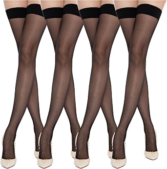 Thigh High Stockings for Women Black Sheer Stay up Stockings Opaque Thigh High Tights
