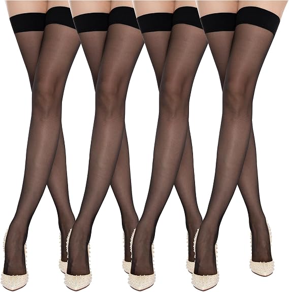 Thigh High Stockings for Women Black Sheer Stay up Stockings Opaque Thigh High Tights