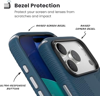 Speck PRESIDIO2 Grip for iPhone 17 Pro Case, Slim Protective Case, DEEP SEA/Silver Metallic/Spell Blue