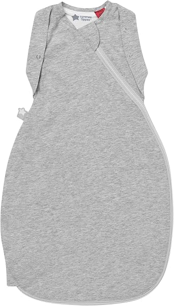 Tommee Tippee Swaddle Bag for Newborns, 0-3m, 1.0 Tog for 20-24°C, Sky Grey Marl Sleeping Bag, Soft Cotton-Rich Fabric, Healthy Hip Development Design, Bottom to Top Zip - 1