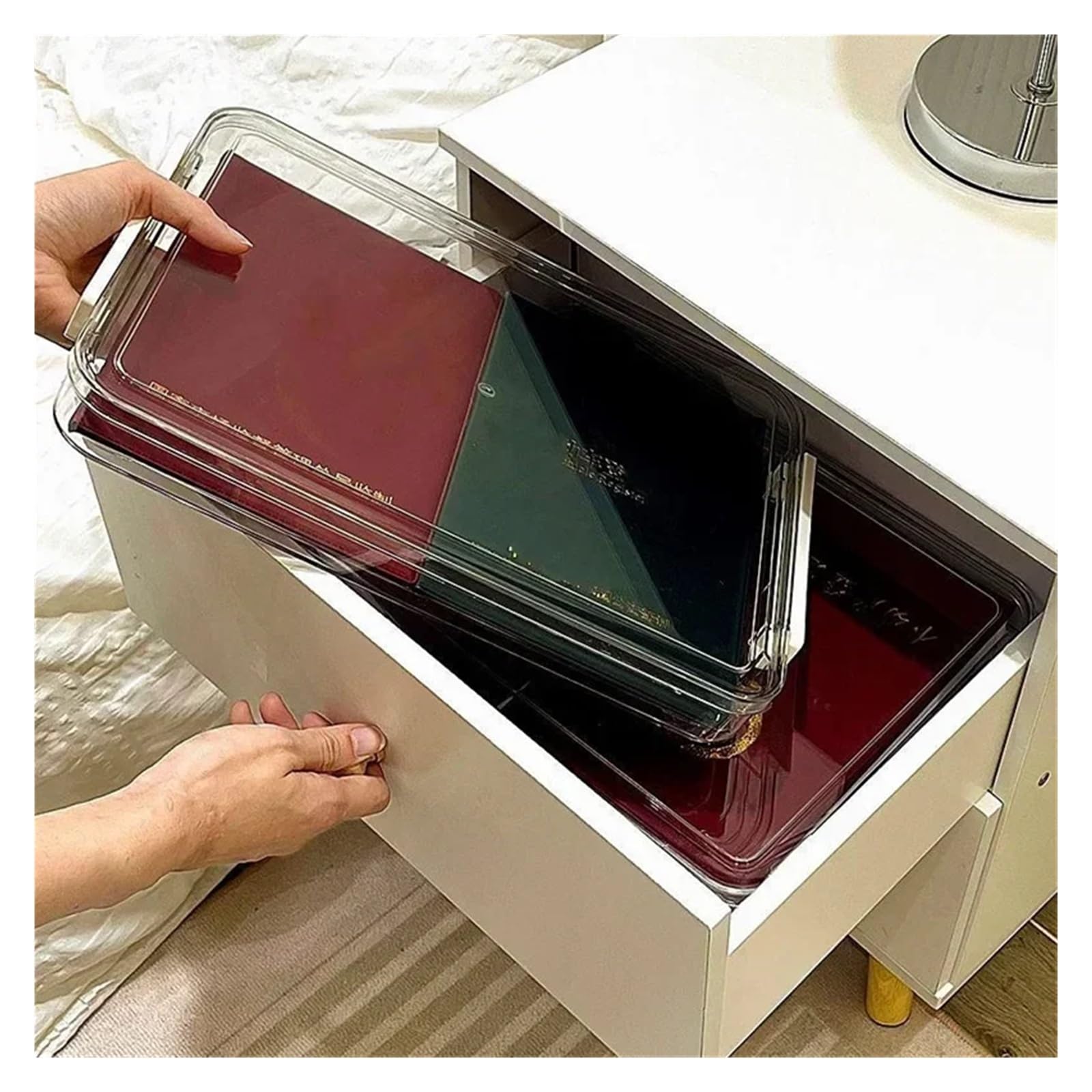 Cartellina Portadocumenti Transparent Desktop Paper Storage Box A4 File Document Exam Paper Organizer Household Dust Proof Card Holder Case(L)