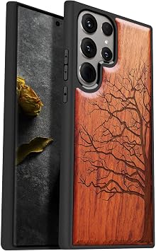 Carveit Wood Case for Galaxy S24 Ultra Eternal Tree-Red Wood | Samsung Galaxy S24 Ultra Cover, Unique Wooden Design, Engraved Wood with TPU Shockproof Bumper, Wireless Charging Compatible