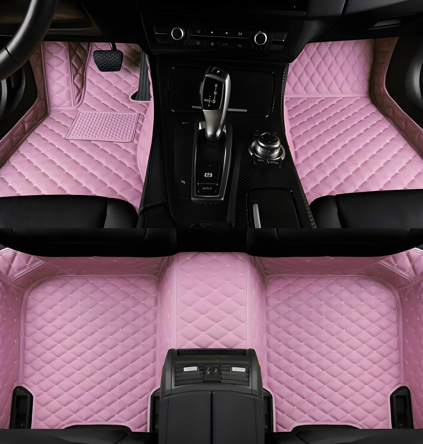 HAIUIKIK Luxury Leather Car Floor Mats for 2019-2023 Hyundai Santa Fe, All-Weather, Easy to Clean，Premium Interior Protection (Pink)