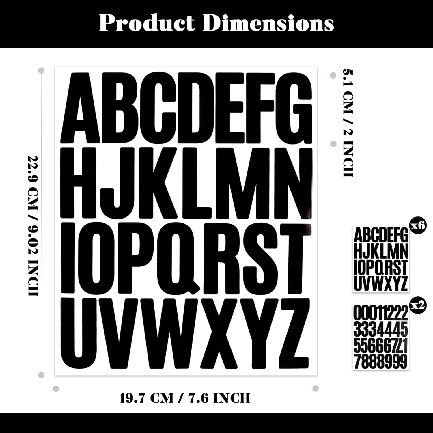 280 Alphabet Number Stickers, 8 Sheets 2 Inch Self-Adhesive Vinyl Letters Sticker Decals for Doors, Mailboxes, Scrapbooks, Home Decors - Black