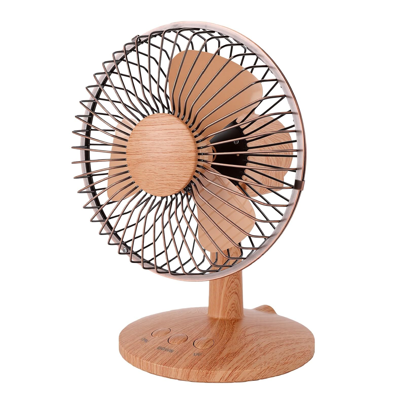 Sxhlseller Ventilador de Escritorio Pequeño, Ventilador de Mesa Oscilante Portátil de 2 Velocidades con Apariencia de Veta de Madera, Mini de Refrigeración con Doble Alimentación USB o Funciona con