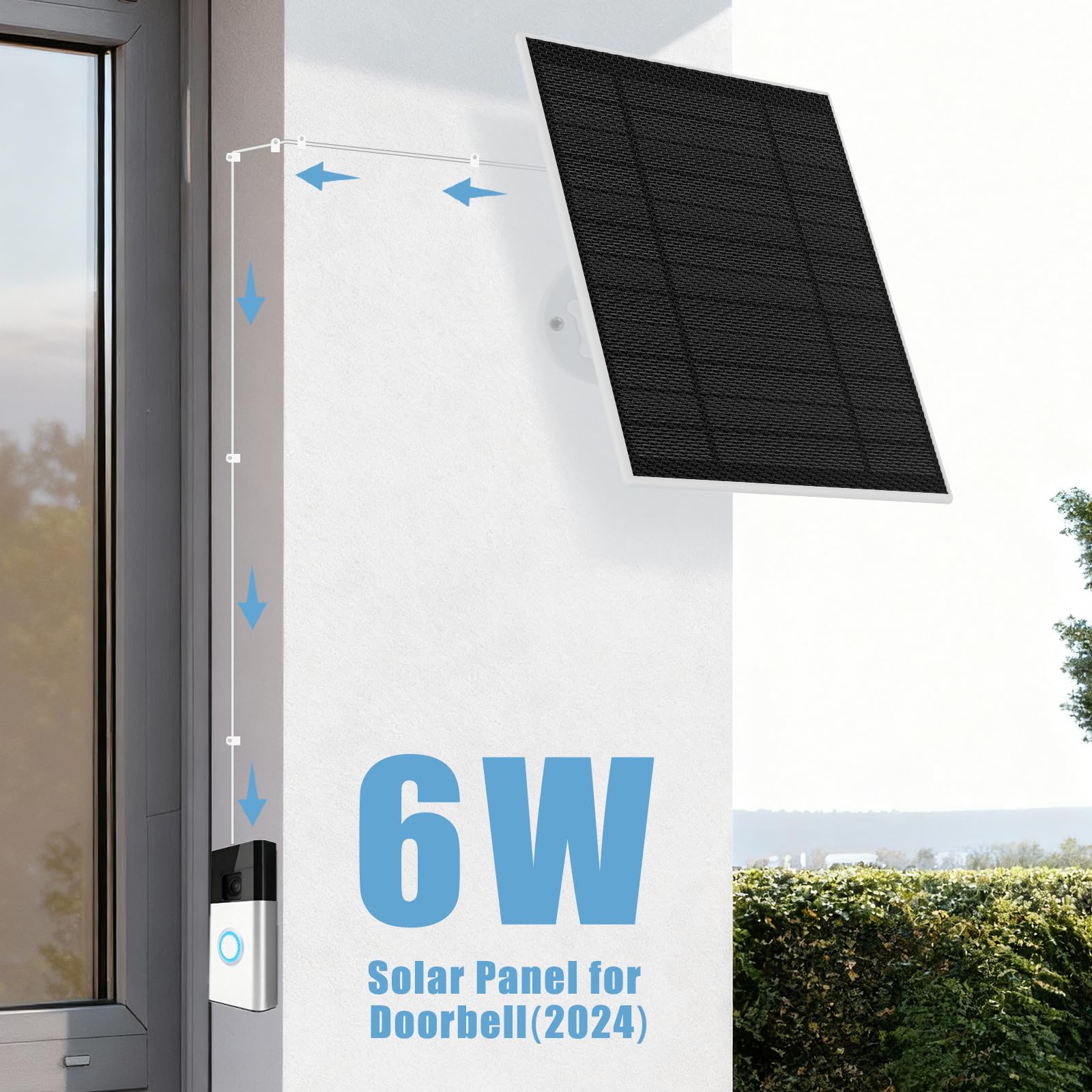 Solarpanel für Ring-Türklingel (2024), 6-W-Solarladegerät für batteriebetriebene Ring-Türklingeln, ultradünnes Solarpanel mit USB-C-Ladeanschluss und 4 m langem Ladekabel