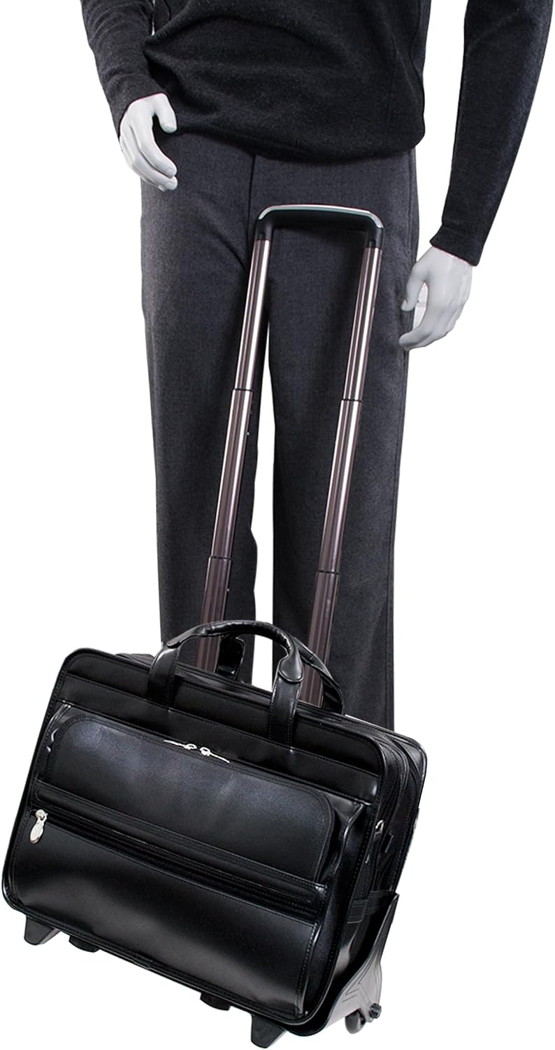 McKleinUSA, P Series, Franklin, Top Grain Cowhide Leather, 17" Leather Patented Detachable Wheeled Laptop Briefcase, Black (86445)