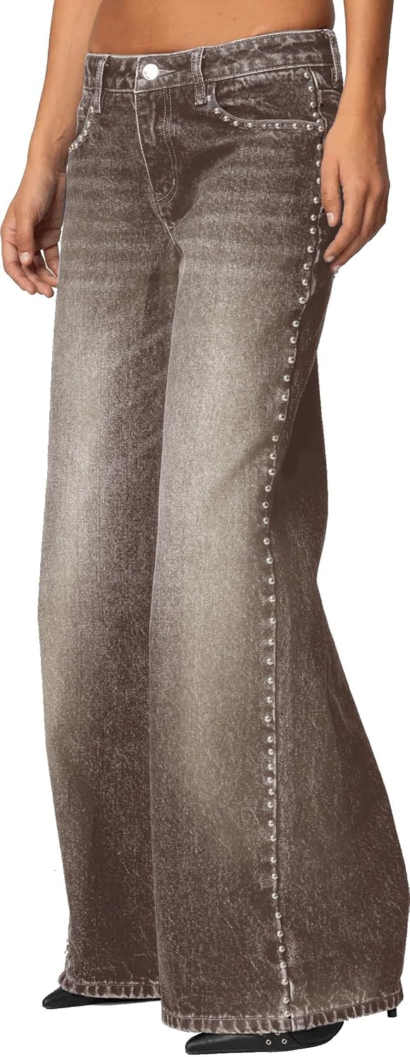 Forever 21 Low Rise Wide Leg Denim Pant with Stud Details