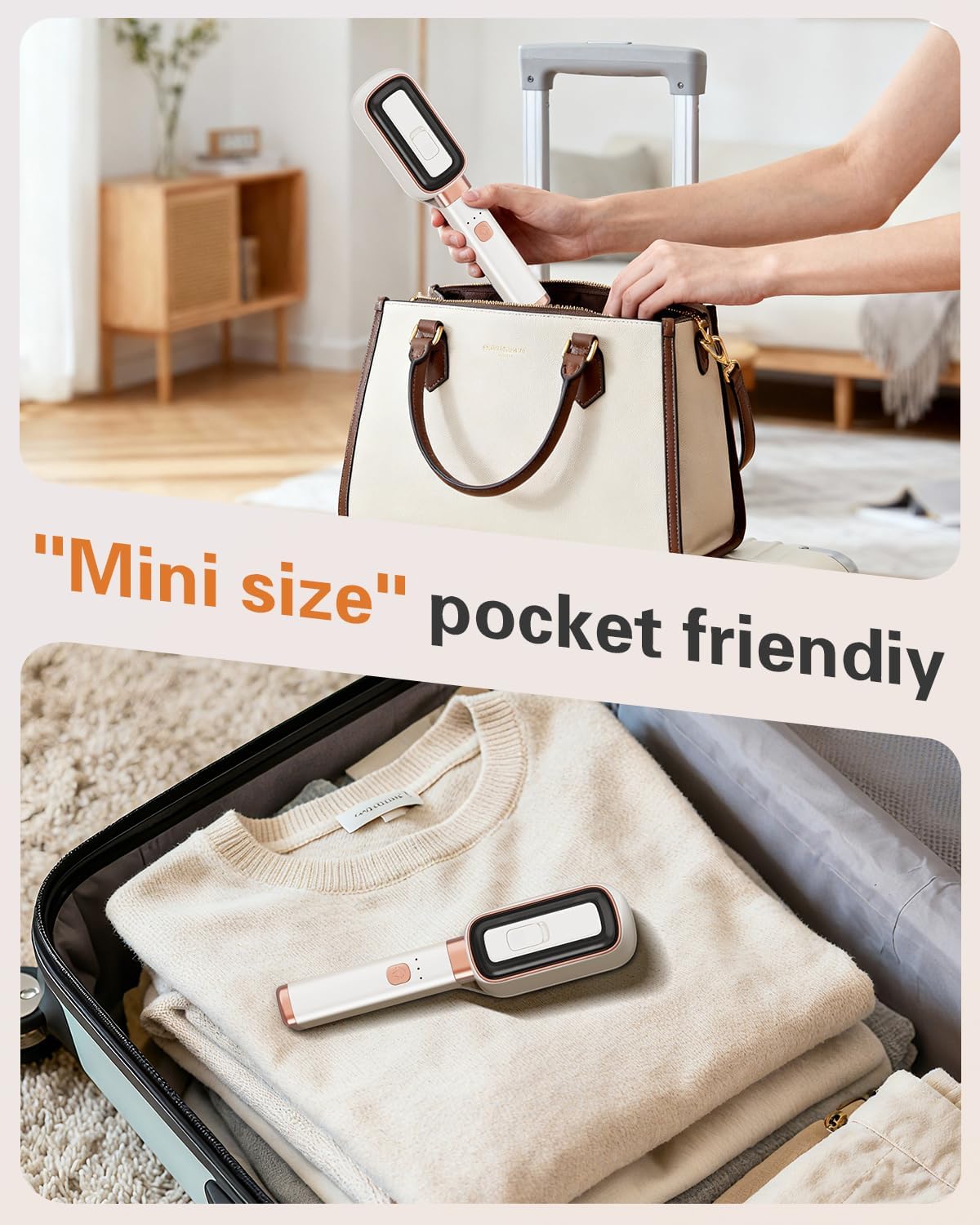 Handheld Press Steamer for Clothes, 3-in-1 Mini Travel Press Iron, 180° Rotatable, 1000W 15s Fast Heat-Up, Portable Garment Wrinkle Remover for Collars & Cuffs (Beige)