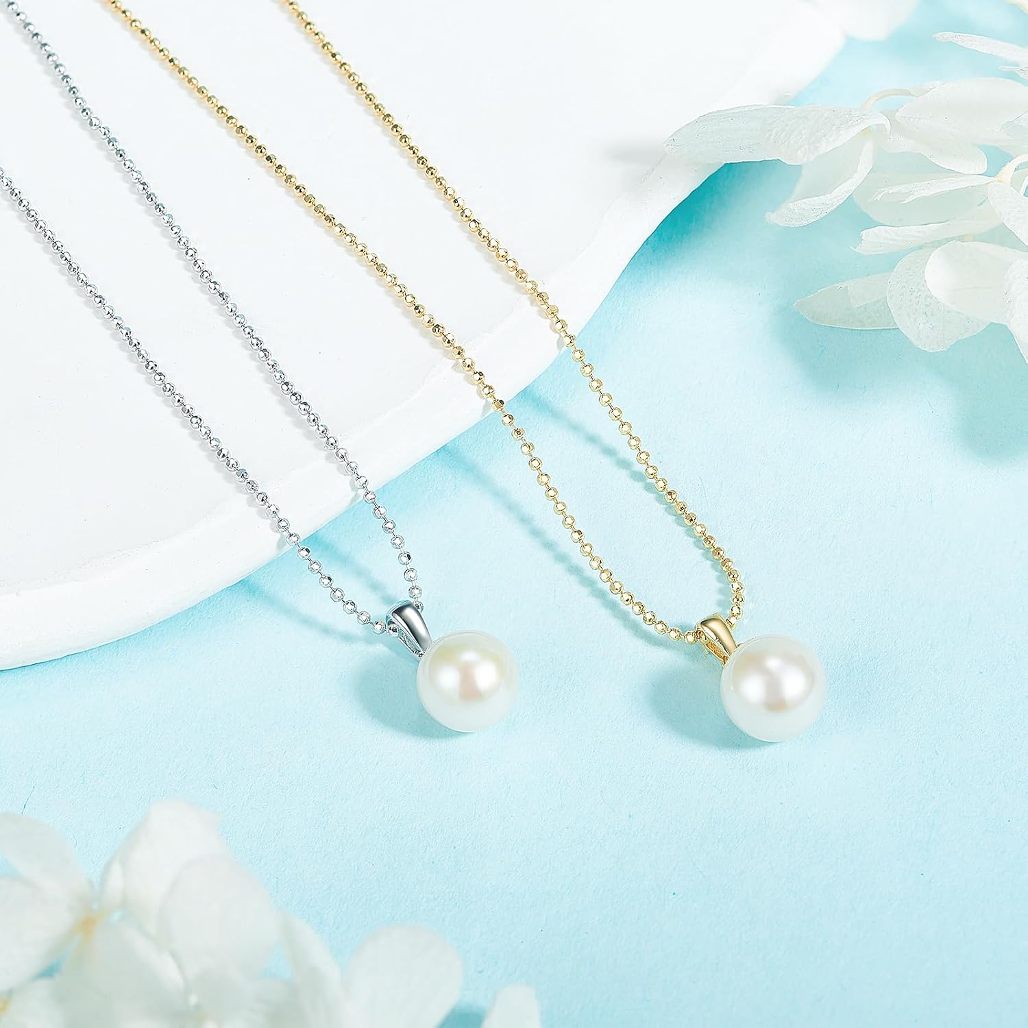 Pearl Necklace 8mm Genuine Freshwater Pearl Necklace for Women 925 Sterling Silver Pearl Necklace Pendant Jewelry Gifts for Women Her Mom - Image 3