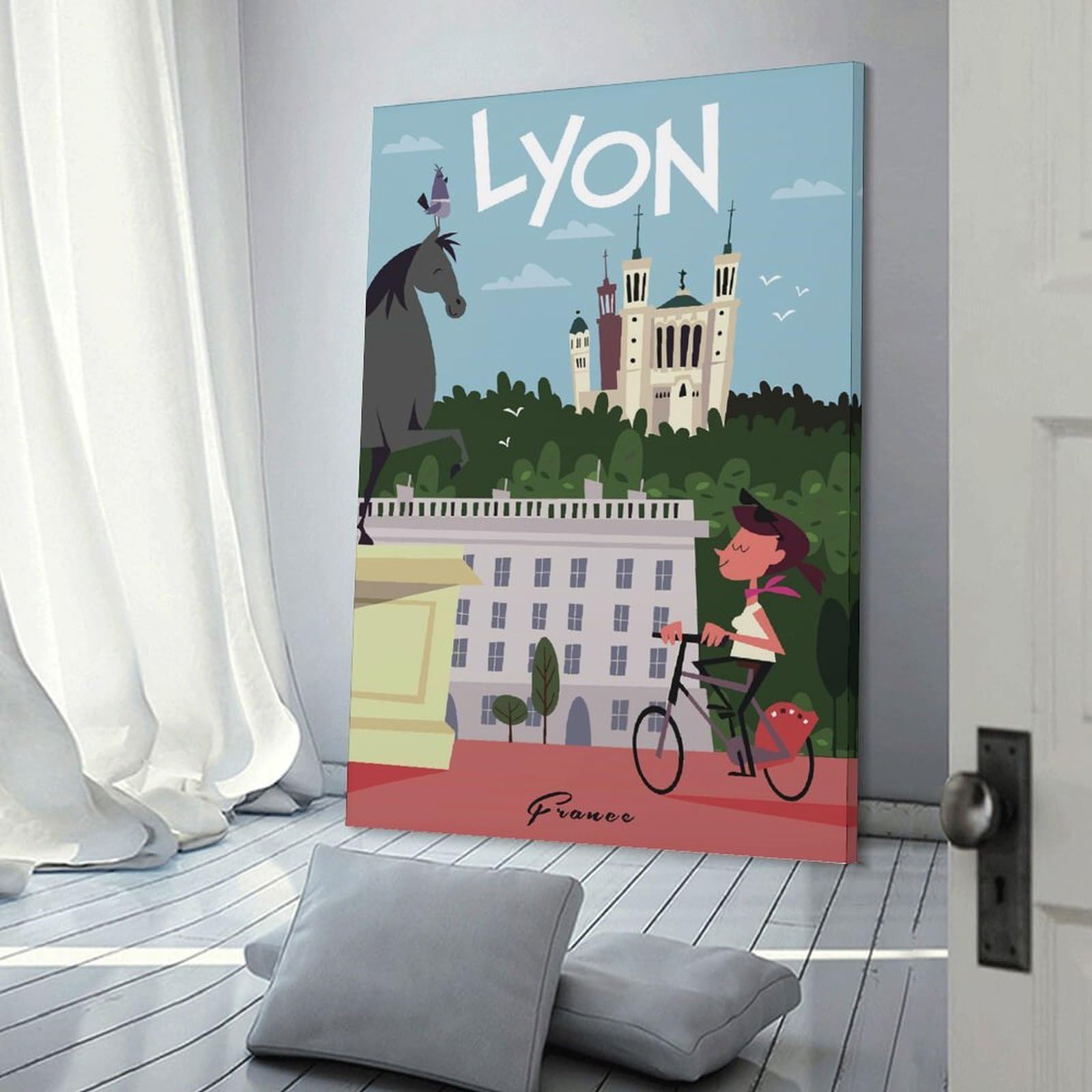 Junmoney Lyon, France Travel Home Decor Wall Art, 24x36inch(60x90cm), for Wall Displays, Bedrooms Or Room Updates, Ideal for Building A Coordinated Art Wall