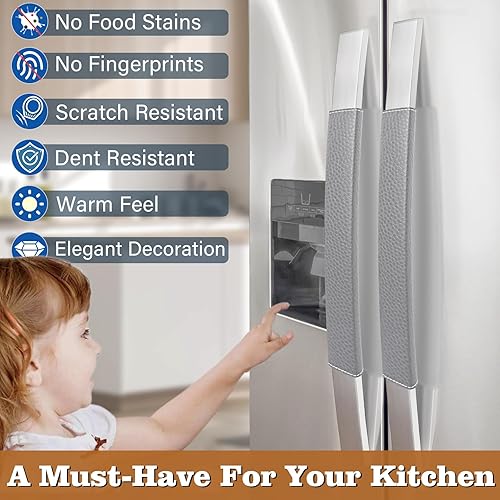 Miniatura 3 de Juego de 5 fundas para manijas de puerta de refrigerador, fundas ajustables para manijas de electrodomésticos, mantén tu cocina limpia, protector de