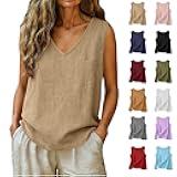 Women Cotton Linen Tank Tops V Neck Loose Causal Sleeveless Summer Shirts Gauze Shirts Camisole 2026
