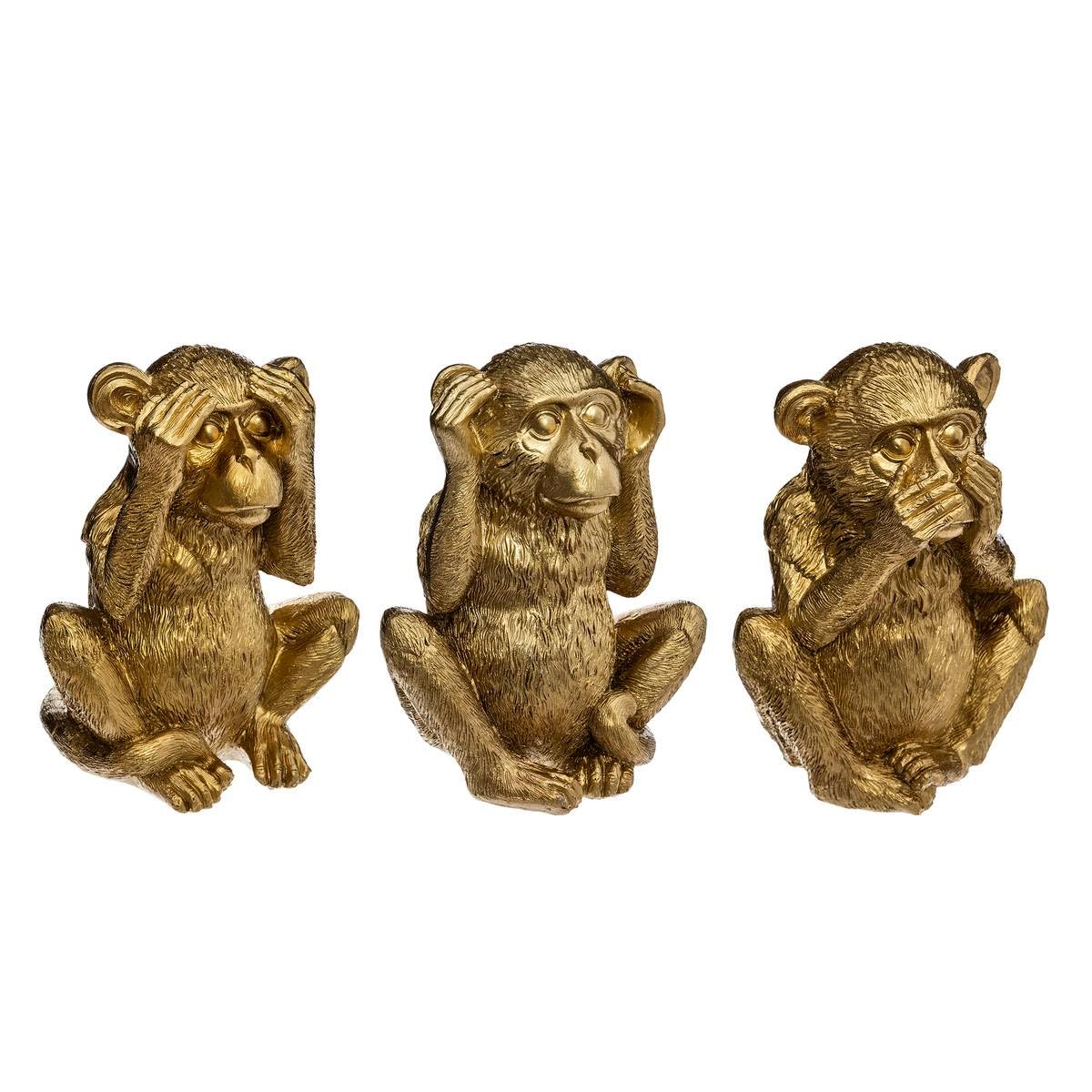 Lot de 3 Singes Sagesse en Résine Or H 17 cm - Atmosphera