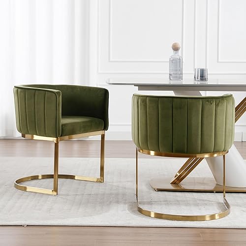 Miniatura 49 de Juego de 2 sillas de comedor modernas de terciopelo contemporáneas para cocina y comedor con brazos, sillas tapizadas de barril con marco de metal