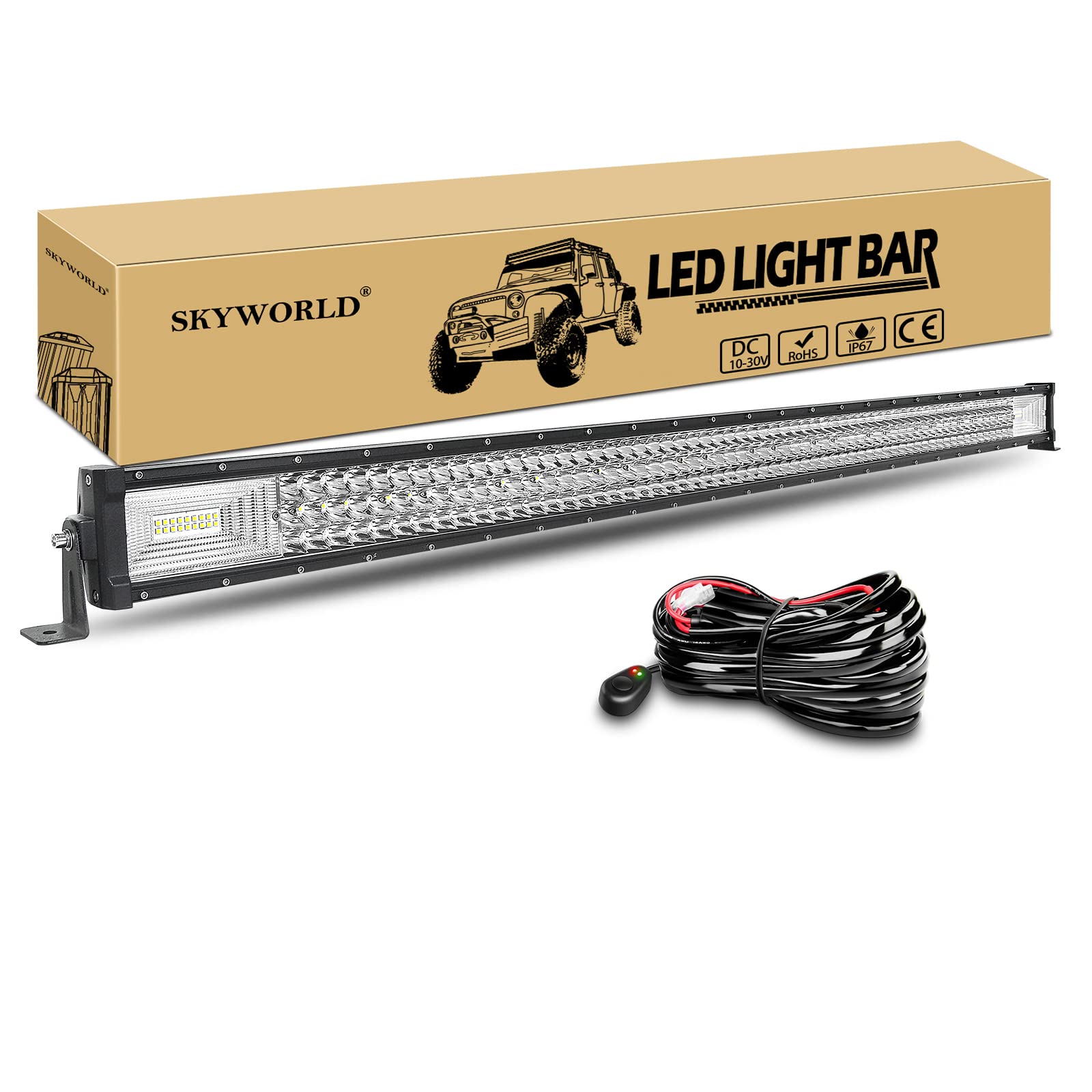 SKYWORLD 127 cm 648 W Slim listwa LED 4x4 z zestawem okablowania 12 V, dalekiego zasięgu listwa świetlna LED do samochodów terenowych traktorowych, pojazdów, 6000 K światła przeciwmgielne