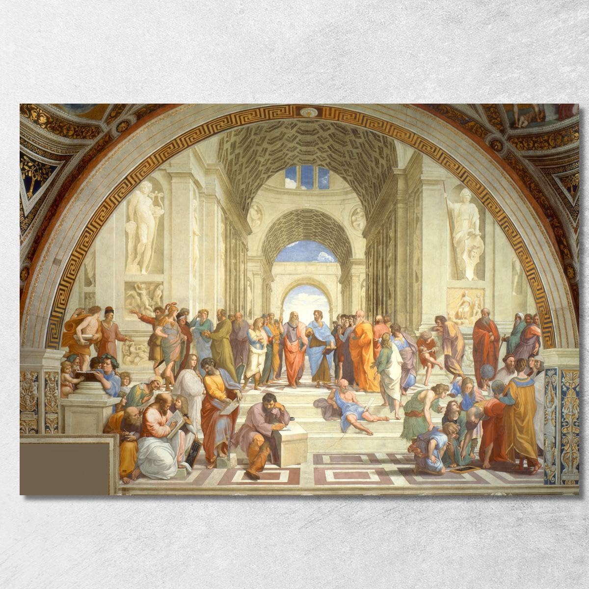 CheQuadro! Escuela de Atenas de Rafael, cuadro grande de alta calidad, impresión sobre lienzo, con bastidor, listo para colgar bsa34-130x90 cm