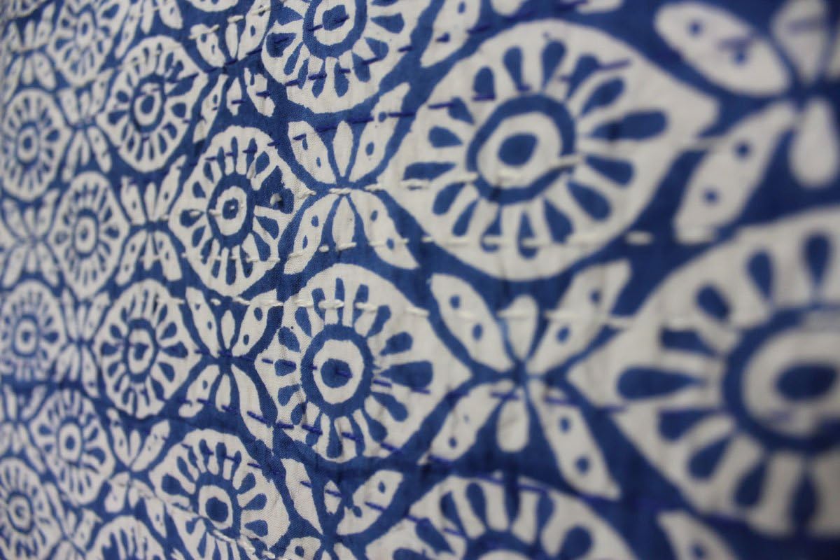 Mango Gifts Pure Cotton Kantha Style Queen Size 100% Cotton Quilt, Indian Hand-Block Print Vintage Throw Ralli