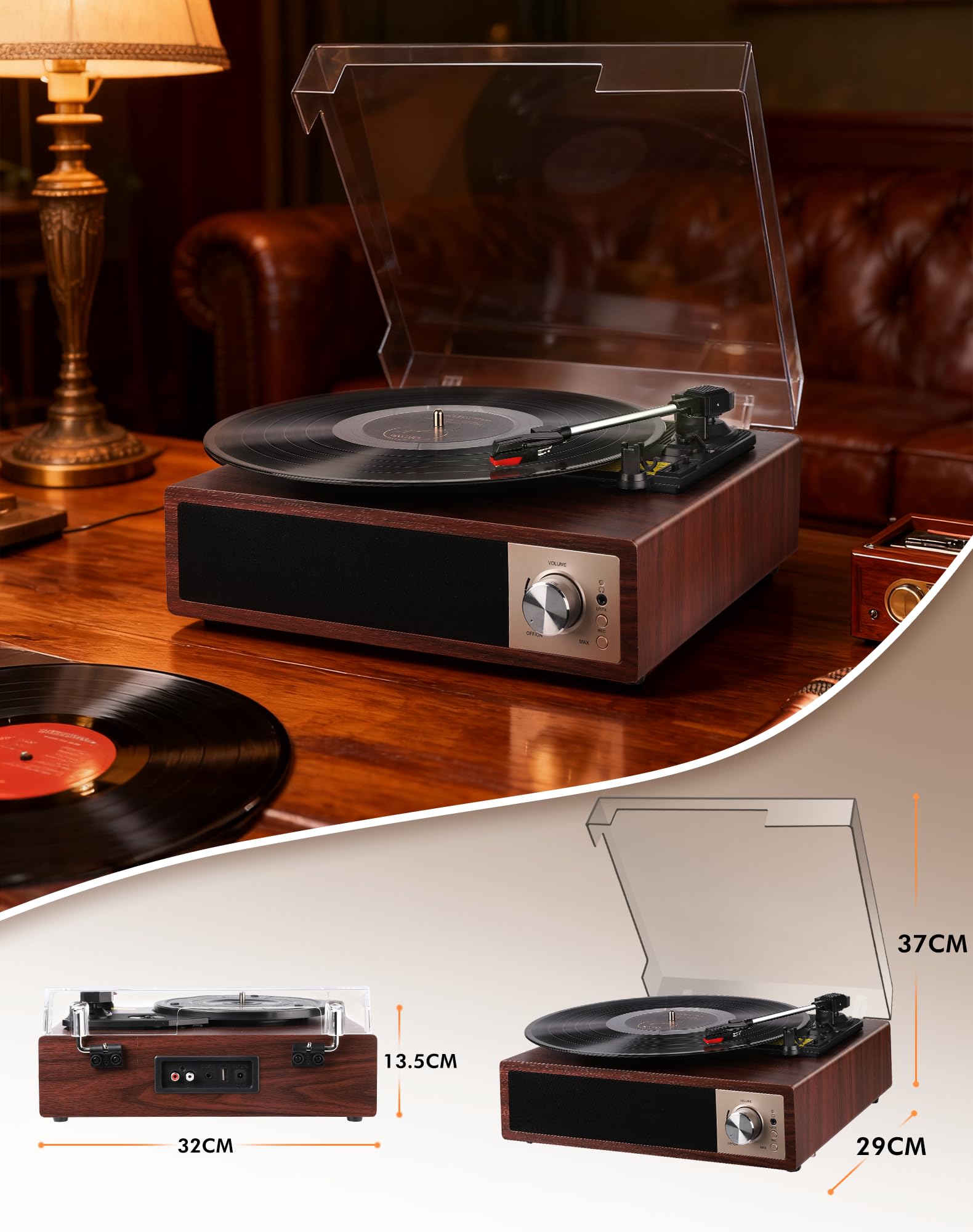Regevo Giradischi Vinile, Giradischi Bluetooth Vintage 3 Velocità 33/45/78 RPM con Altoparlanti Integrati, Codificatore Digitale, Lettore di Dischi Lettore di Vinile LP/Aux IN/RCA/USB Regevo Giradischi Vinile, Giradischi Bluetooth Vintage 3 Velocità 33/45/78 RPM con Altoparlanti Integrati, Codificatore Digitale, Lettore di Dischi Lettore di Vinile LP/Aux IN/RCA/USB