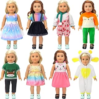 SOTOGO 8 Sets 18 Inch Girl Doll Clothes Doll Outfits for American 18 Inch Doll, Include Girl Doll Fashion Clothes and Doll Accessories