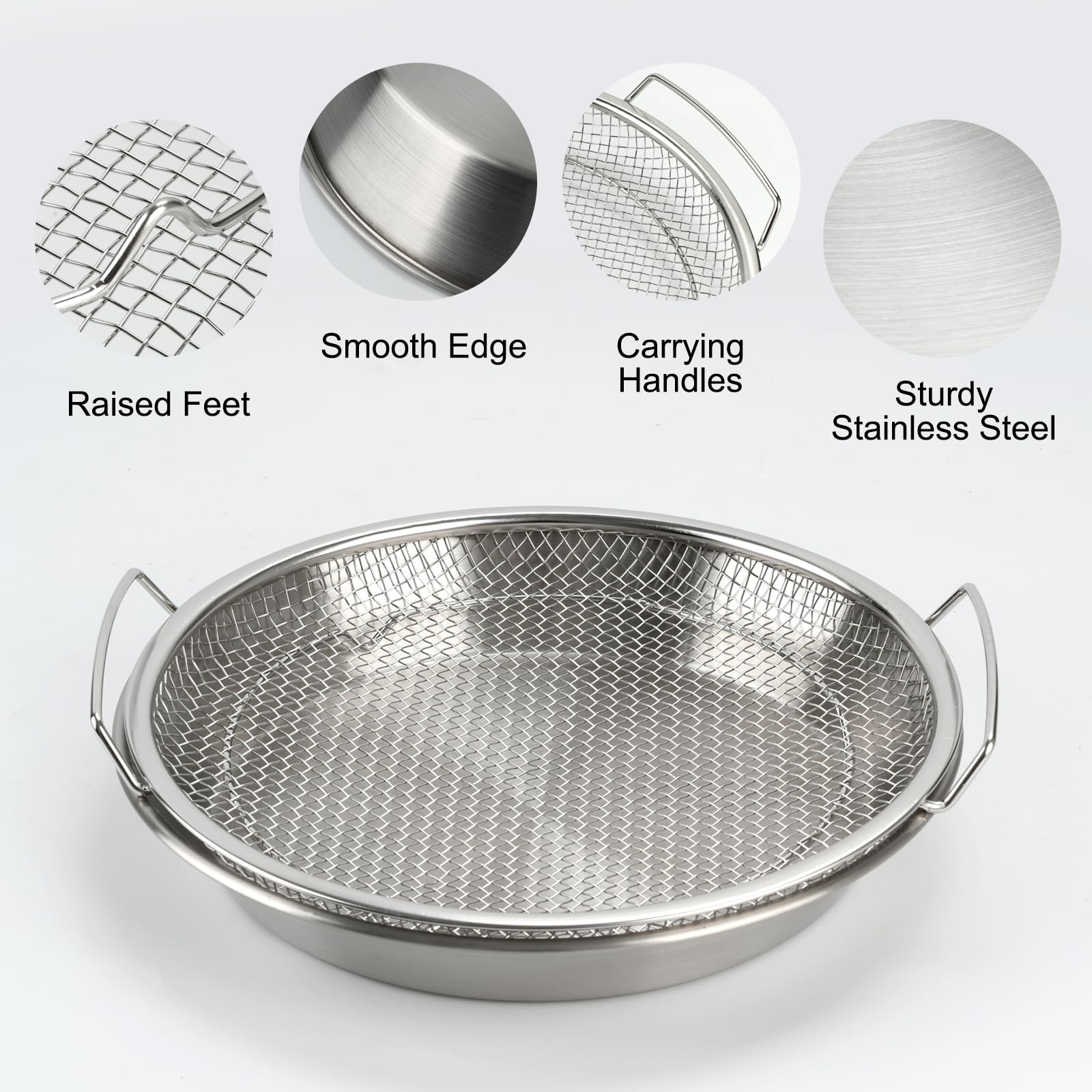 Oil Filter Tray, Stainless Steel Mesh Drain Basket Colanders Air Fryer Accessories for Fried Food Draining Rack Barbecue Grill Tray Net Draining Pan Strainer for Vegetable Dessert (10.2 Inch)