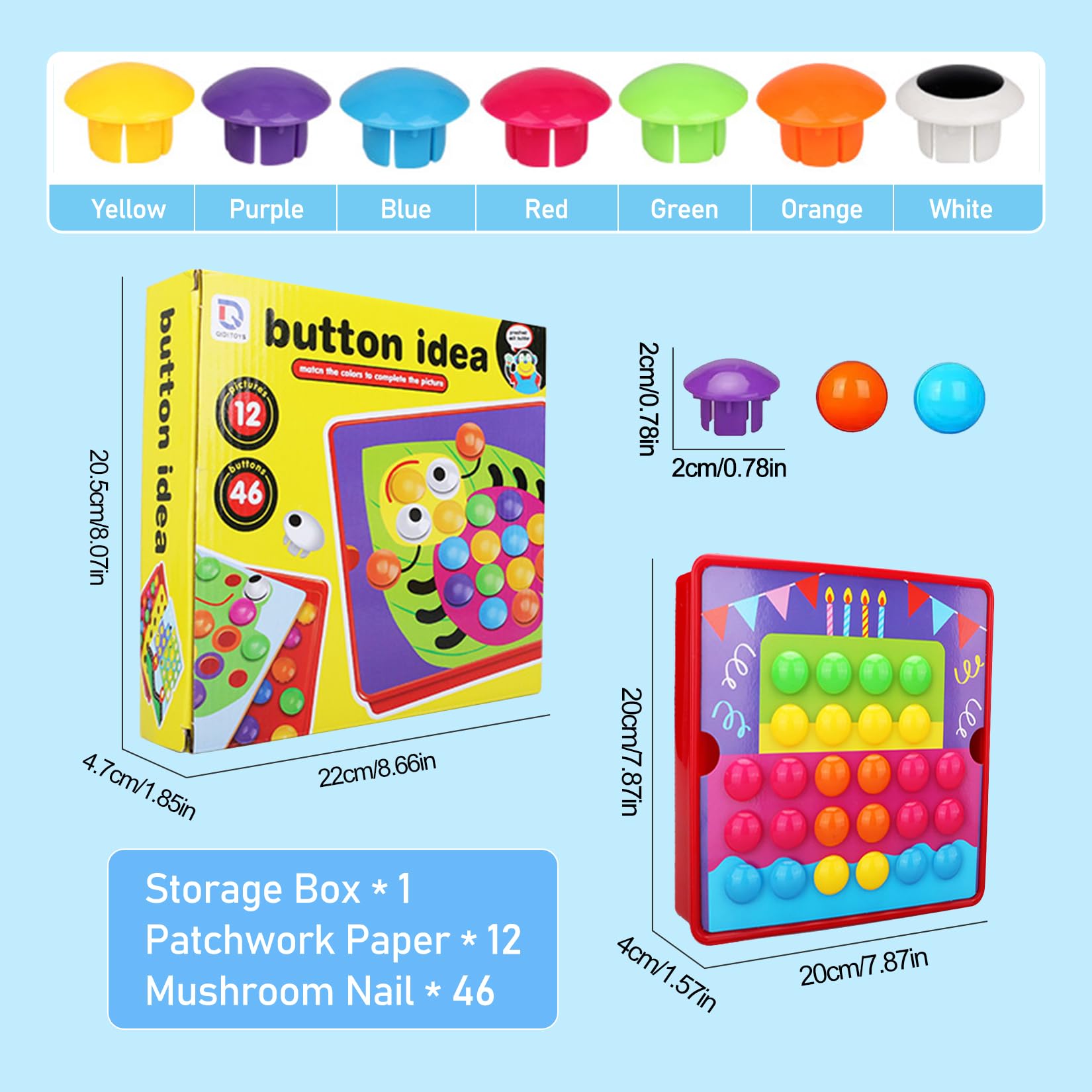 Juego De Mosaicos Infantiles SCBOY – 12 Puzzles De Colores Y 46 Botones Gruesos – Juguete Montessori De Aprendizaje – Regalo Para Niños De 2 A 3 Años
