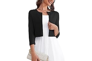 Women's Cropped Cardigan Shrug - Elegant 3/4 Sleeve Open Front Knitwear