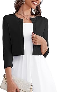 OmicGot Women's 3/4 Sleeve Open Front Knit Cropped Bolero Shrug Cardigan Sweater for Women