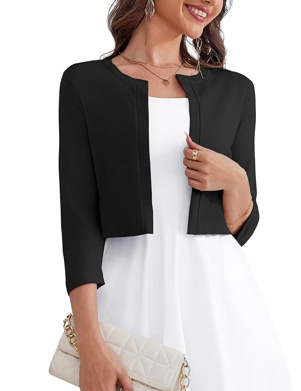 OmicGot Cropped Cardigan Sweater Bolero Black Shrugs for Women Dresses by OmicGot - Used condition - US$18.94