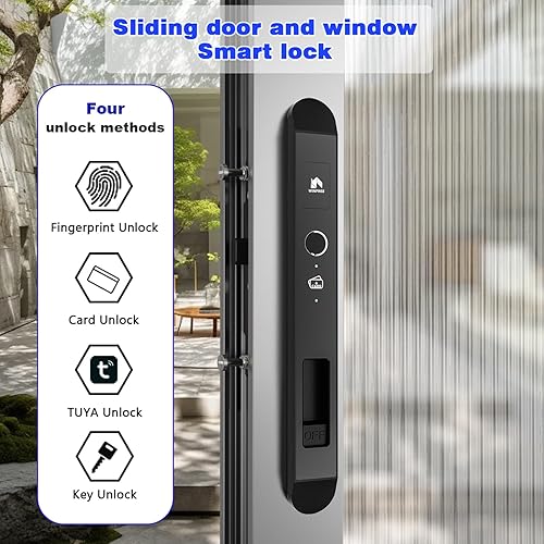 Miniatura 2 de Cerradura de puerta inteligente estrecha, cerradura de puerta corredera de entrada sin llave, método de desbloqueo multipul 4 en 1, huella digital,