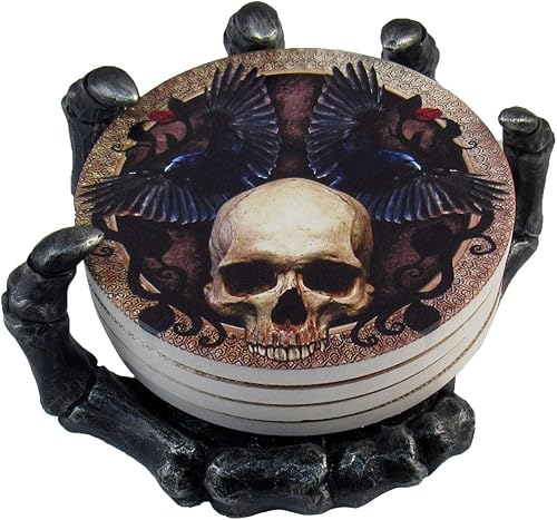 Miniatura 1 de DWK - Mano que ayuda - Hermosos posavasos góticos de calavera con soporte de mano de esqueleto espeluznante para Halloween, hogar, cocina, comedor y