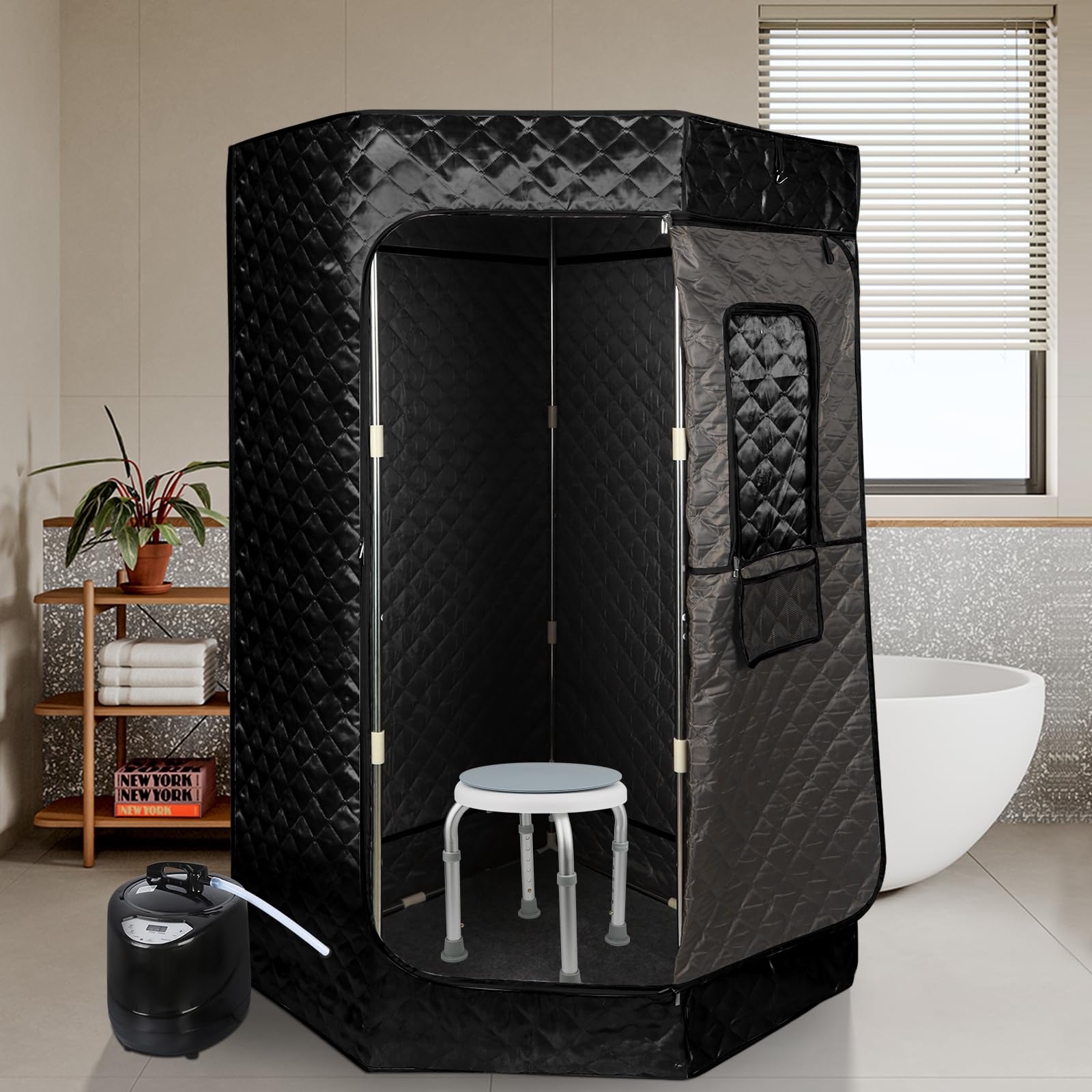 OHMG Sauna à Vapeur et Cabine 3L 1000W Tente de Sauna Portable Pliable Isolante à Quatre Couches et Générateur de Vapeur de Sauna pour Bain de Sauna, Détoxification, Thérapie Corporelle