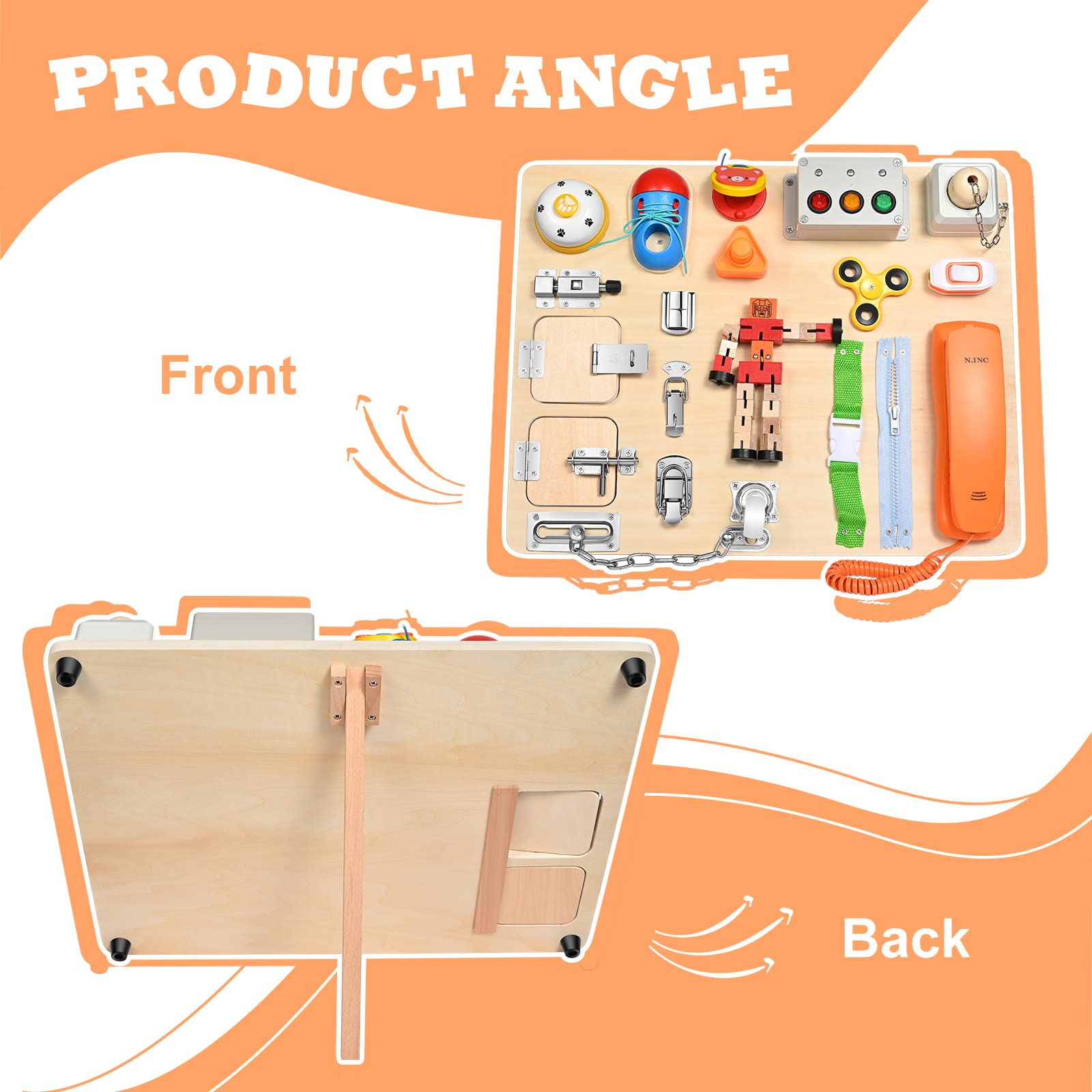 Do-Electr Busy Board In Legno - Cubo Attività 20-in-1 Per Bambini 1-2 Anni, Con Serrature, Lacci, Fibbie