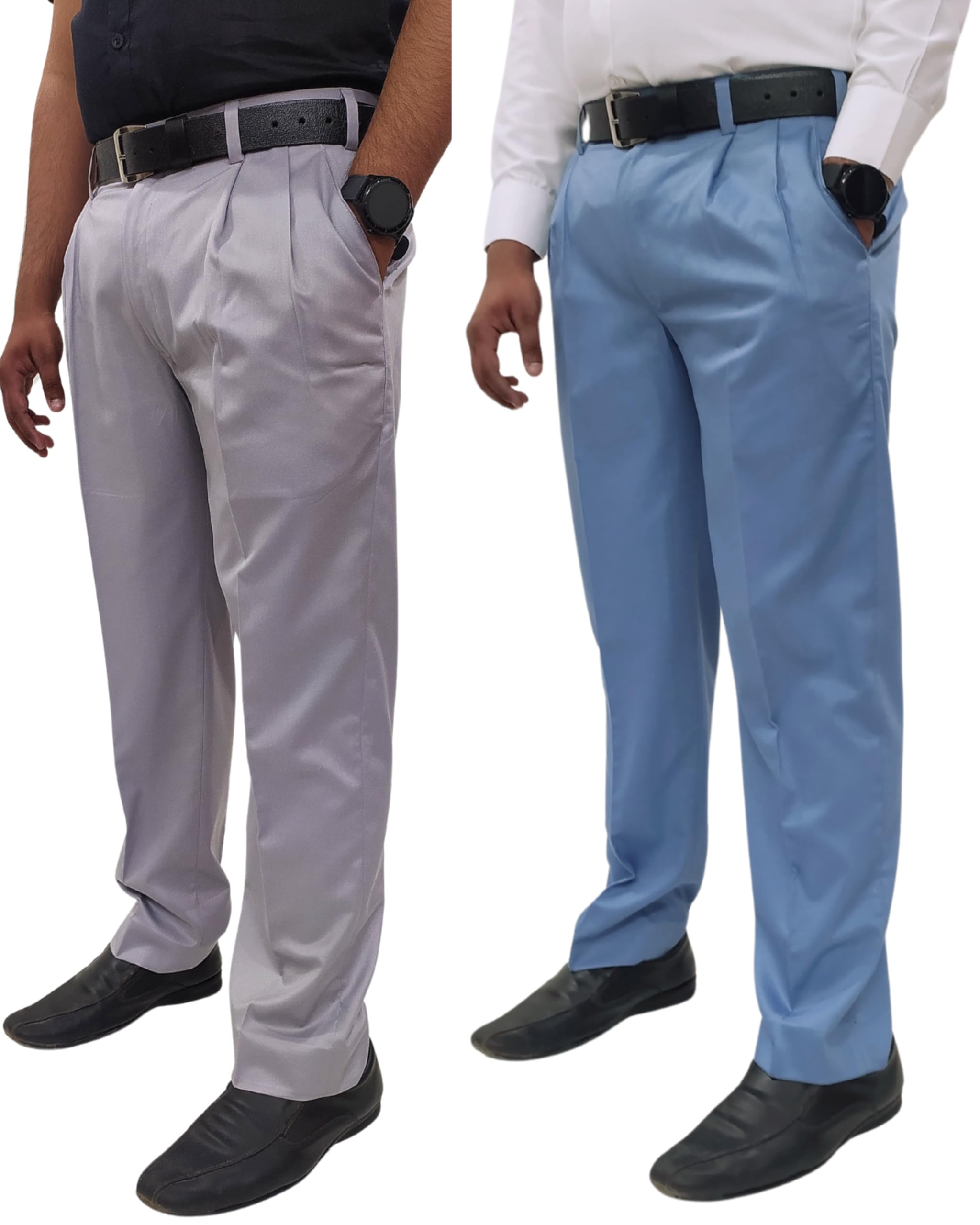 Formal Pleated Trouser Combo for Men Gents Regular fit Pants for Office Parties, Pack of 2-picture-40