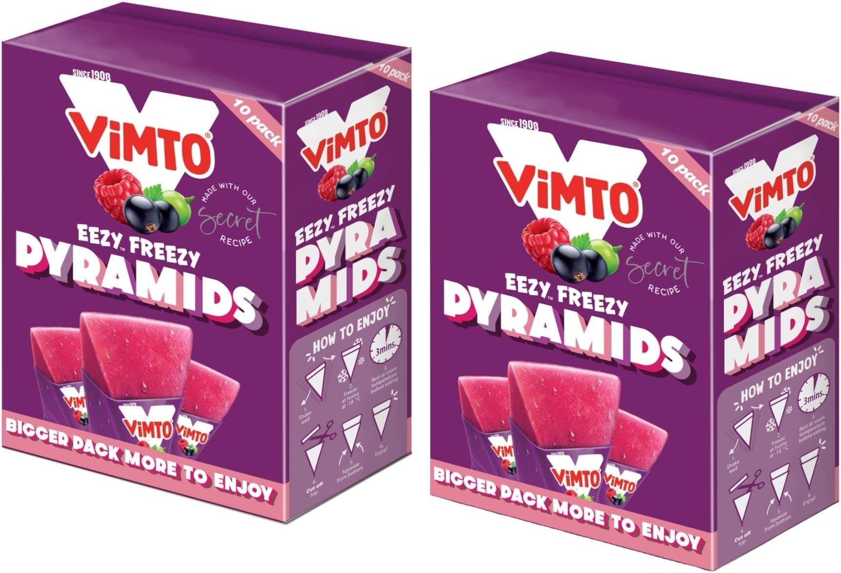 2 Pack Vimto Pyramids Ice Pops - The Unmistakable Taste of Vimto, Packed into a Pyramid - 16 TOTAL TRIANGLES - Suitable for Vegetarians