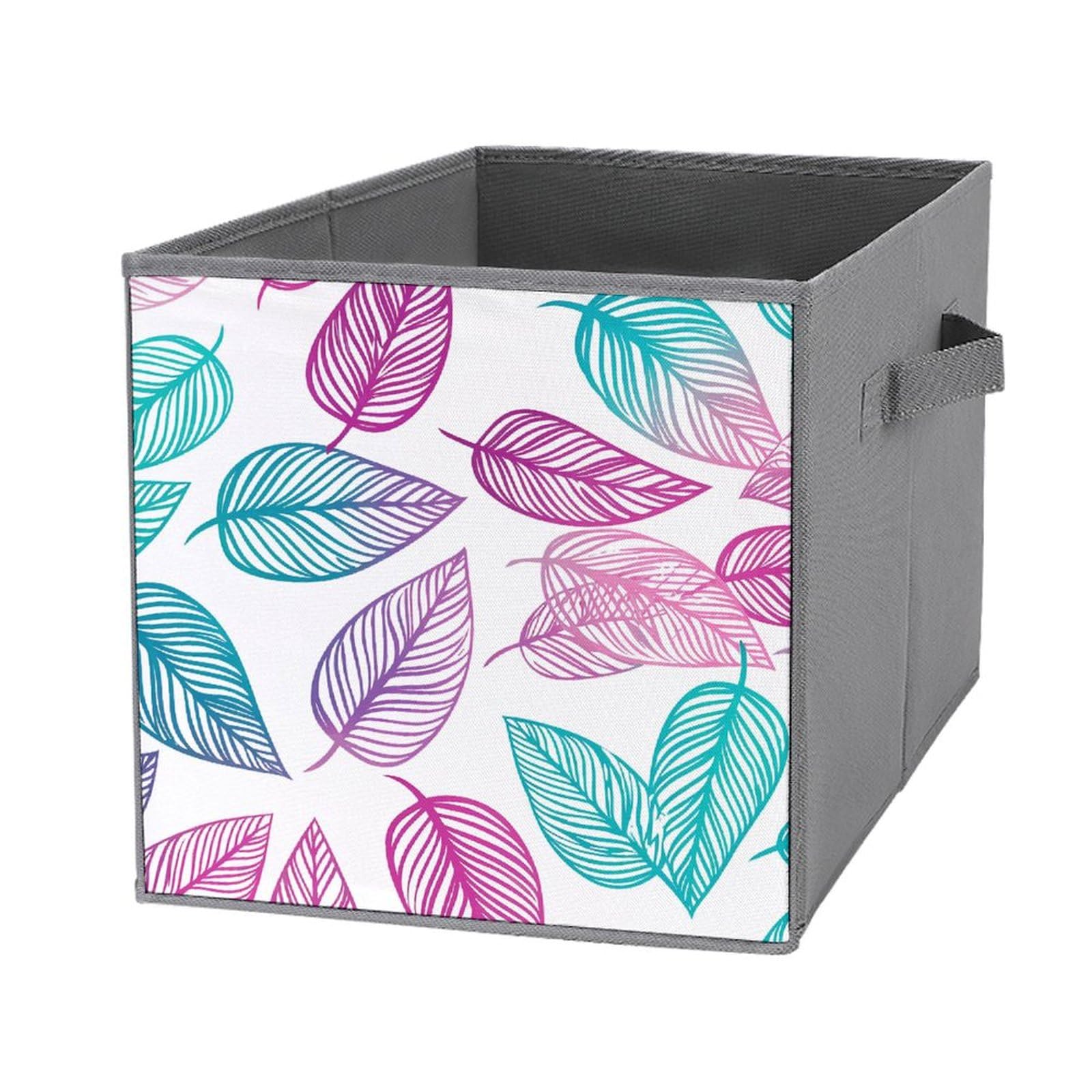 Bacs de rangement empilables et pliables cyan à motif de feuilles pour dressing