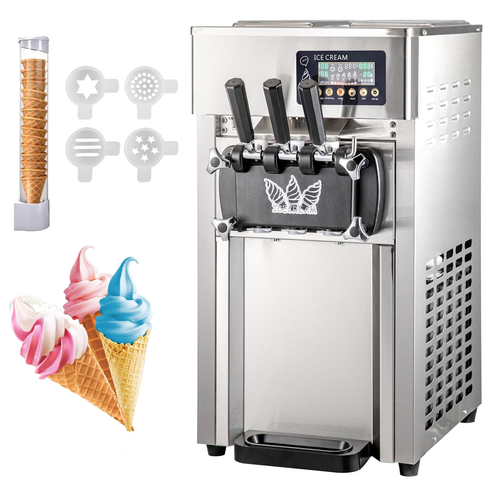 Macchina Gelato Soft, 3 Gusti, 18Litri/H Commerciale Gelatiera Professionale 1200W, Macchina Per Gelato Soft Da Banco Con Pannello LCD Per Bar e Caffetterie