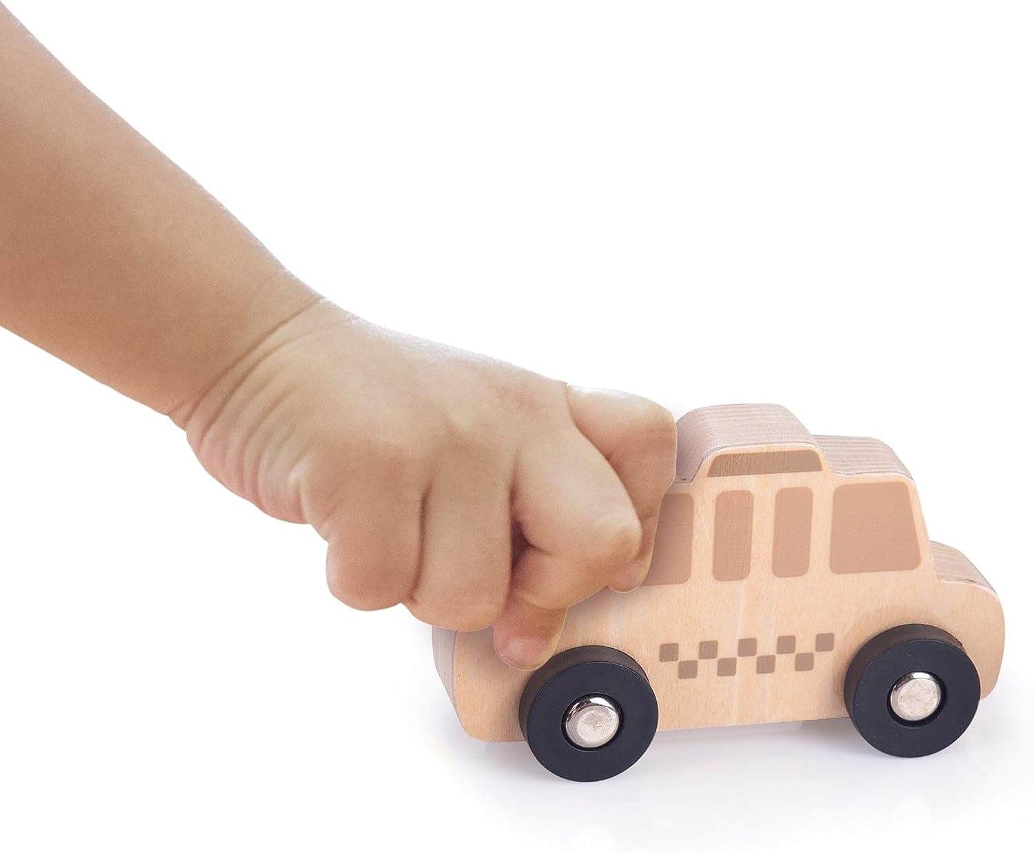 Guidecraft Mini Wooden Trucks - Set of 10: Toddlers Toy Set, Cement Mixer, Police Car, Taxi Car, School Bus, Ambulance, Fork Lift, Front Loader and Farm Truck Set