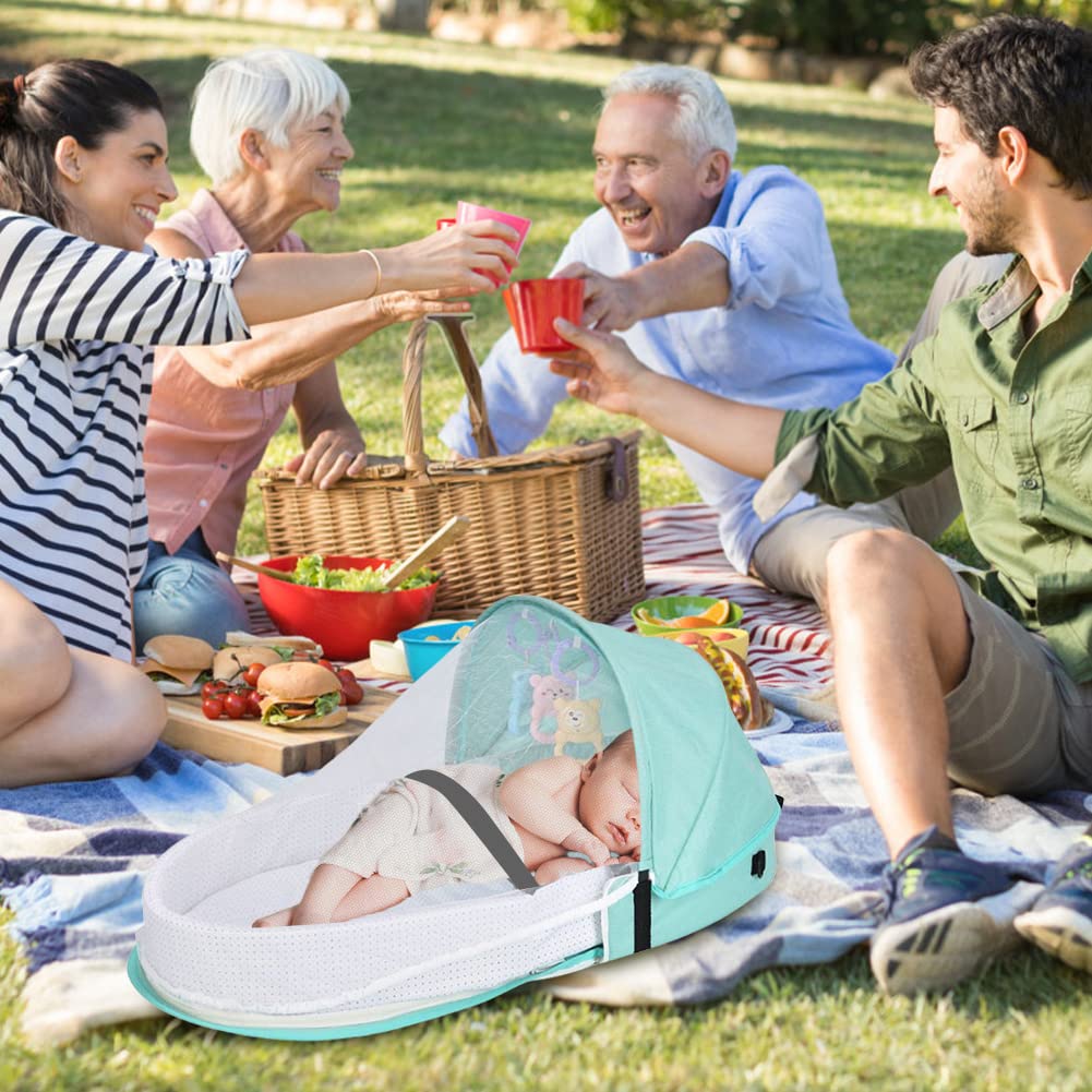 Baby Wickeltasche Faltbar - Mit Moskitonetz & Markise Für Unterwegs