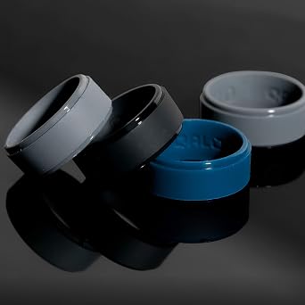 QALO Men's Polished Step Edge Silicone Ring Black/Grey Bundle Size 08