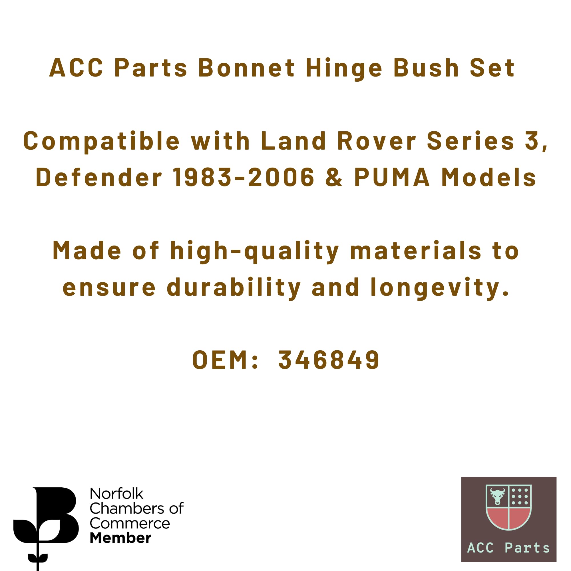 Set di 4 boccole per cerniere del cofano compatibile con Land Rover Serie 3 Defender 1983-2006 modelli PUMA - boccole di ricambio - OEM 346849
