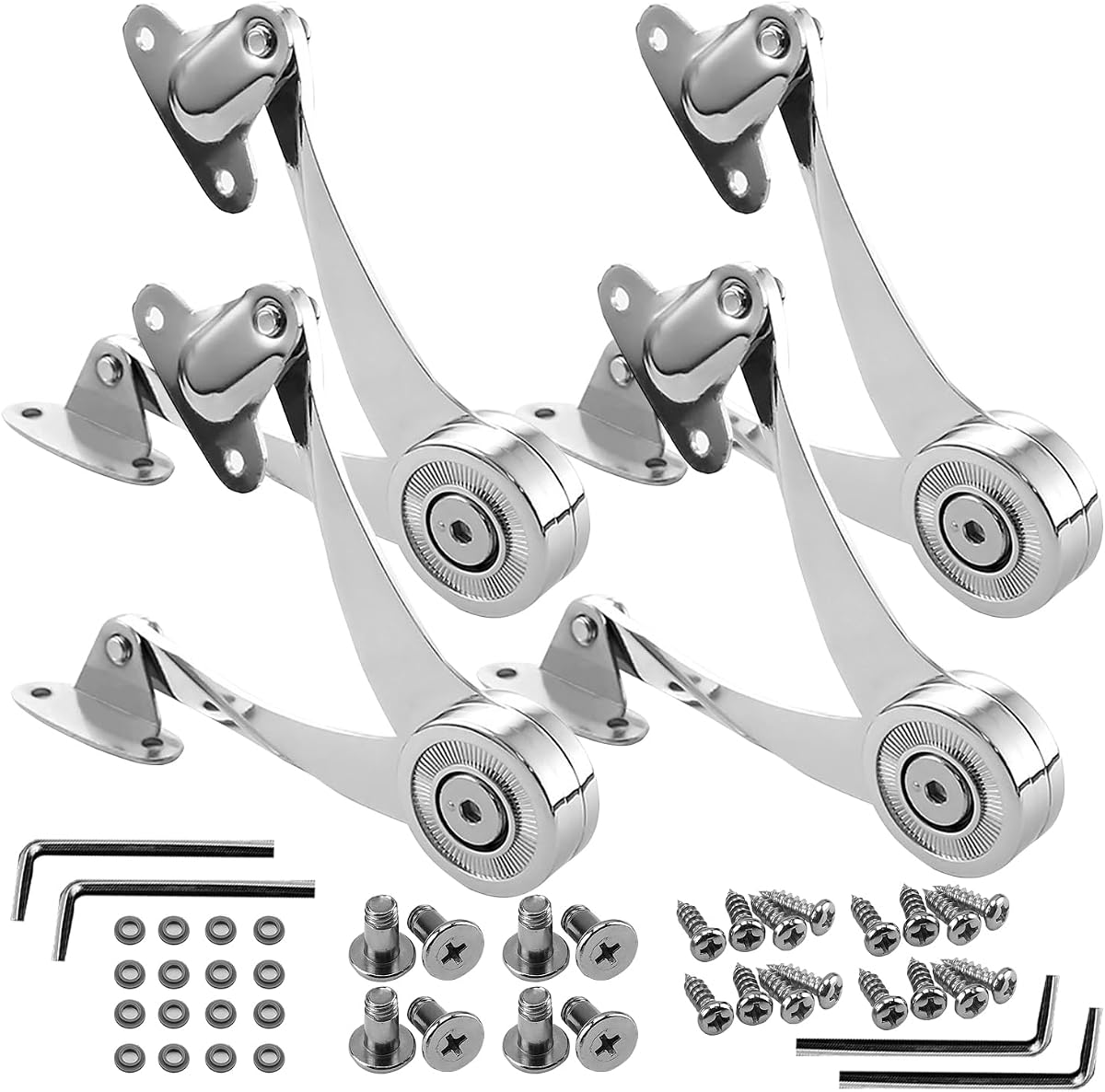 4 Pcs Heavy Duty Soft Close Lid Support Hinges - Adjustable Metal Lift-Up Cabinet Door Hinges for Toy Box, Right/Left Hand Mount, Zinc Alloy, Satin Nickel Finish, Includes Allen Wrench & Screws