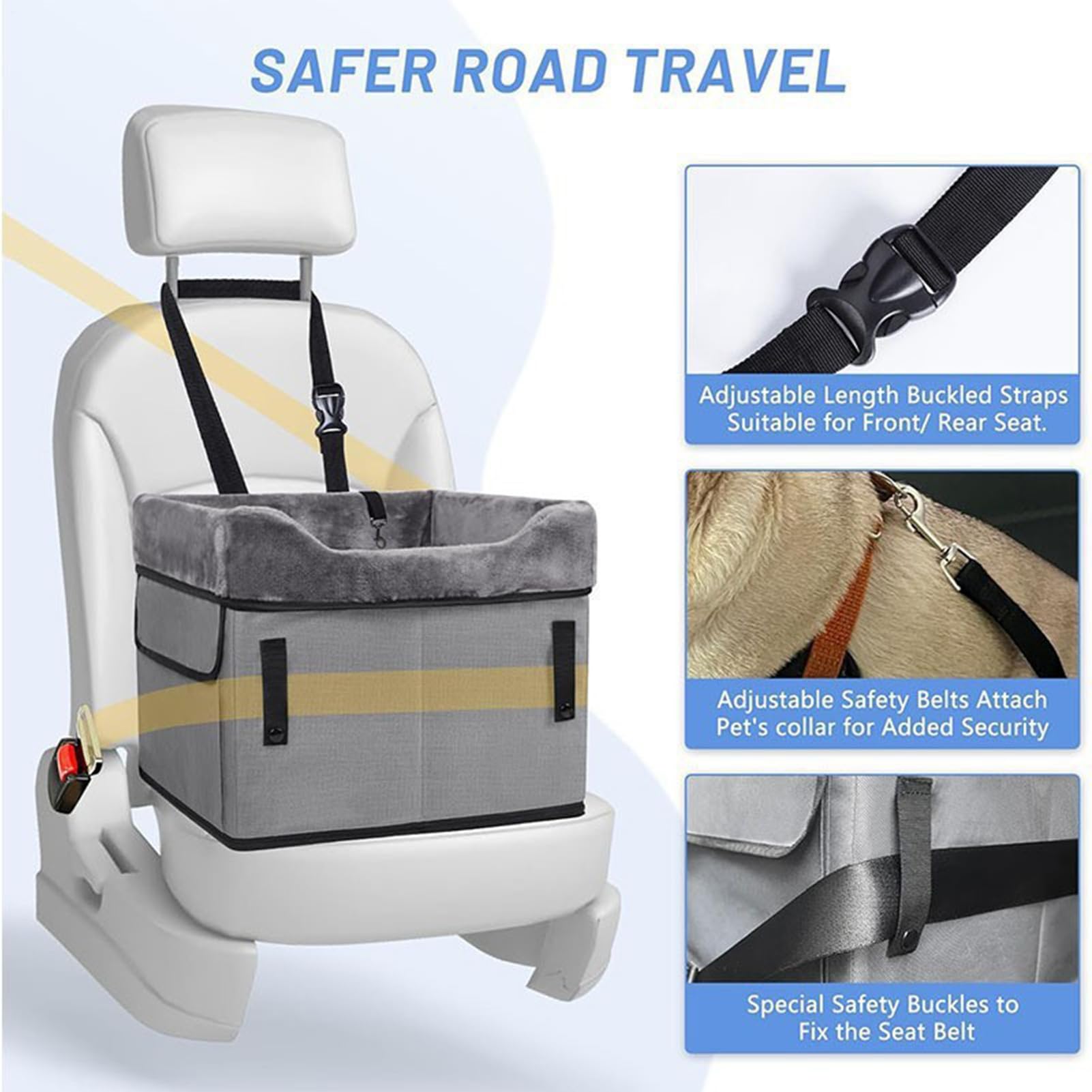 Asiento De Coche Canino Cama De Peluche Portátil Y Lavable | Asiento De Coche Para Mascotas Con Bolsillos De Almacenamiento Para Menos De 11 Kg Viaje En Vehículo Trasero Delantero
