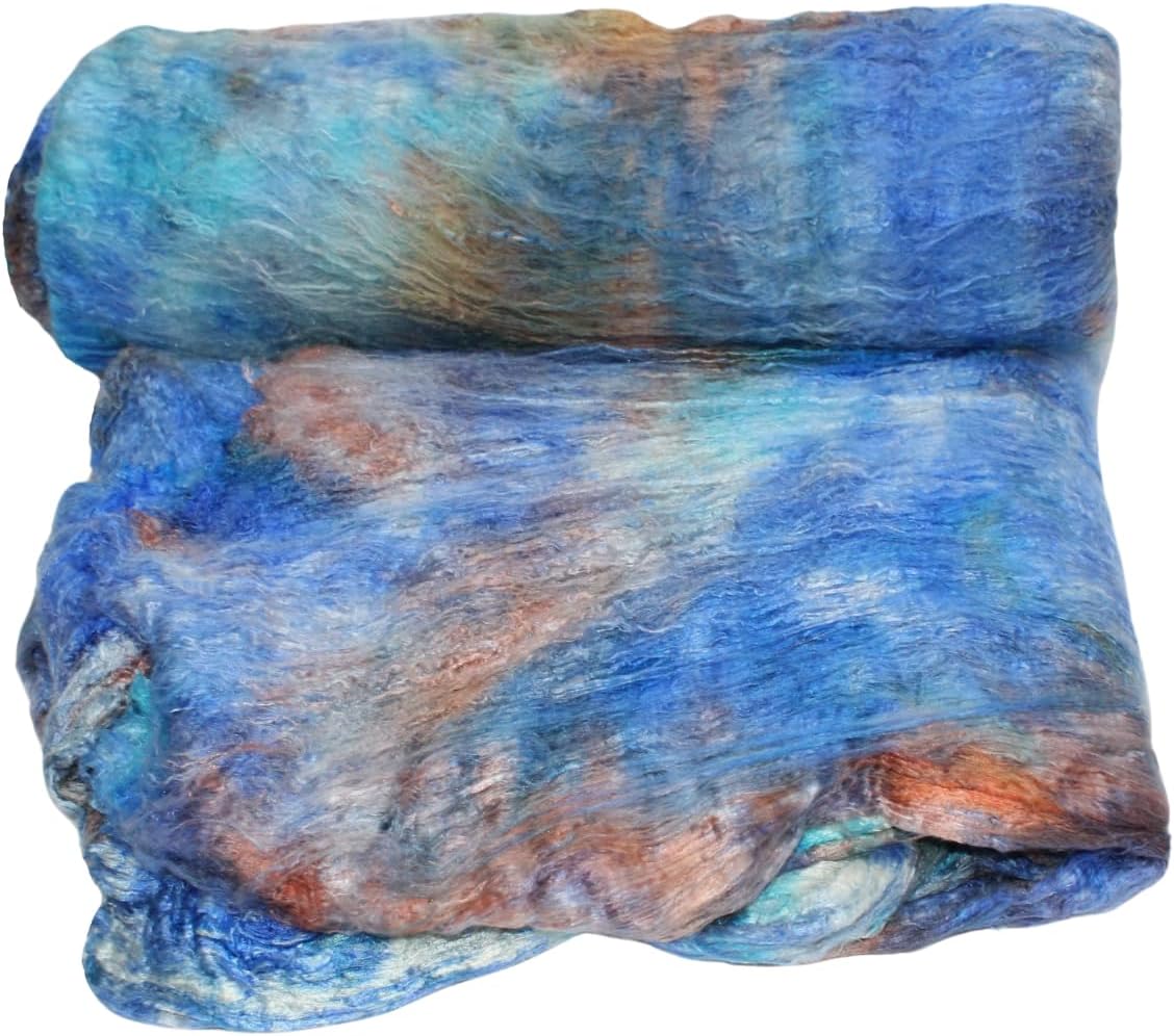 Knitsilk Premium A-Grade Mulberry Silk: Hand-Dyed Blue & Brown Silk Fibers for Needle Felting, Wet Felting, Spinning, Knitting, and Sewing - 500 gm Mulberry Cocoon Sheet & Silk Filament Sheet