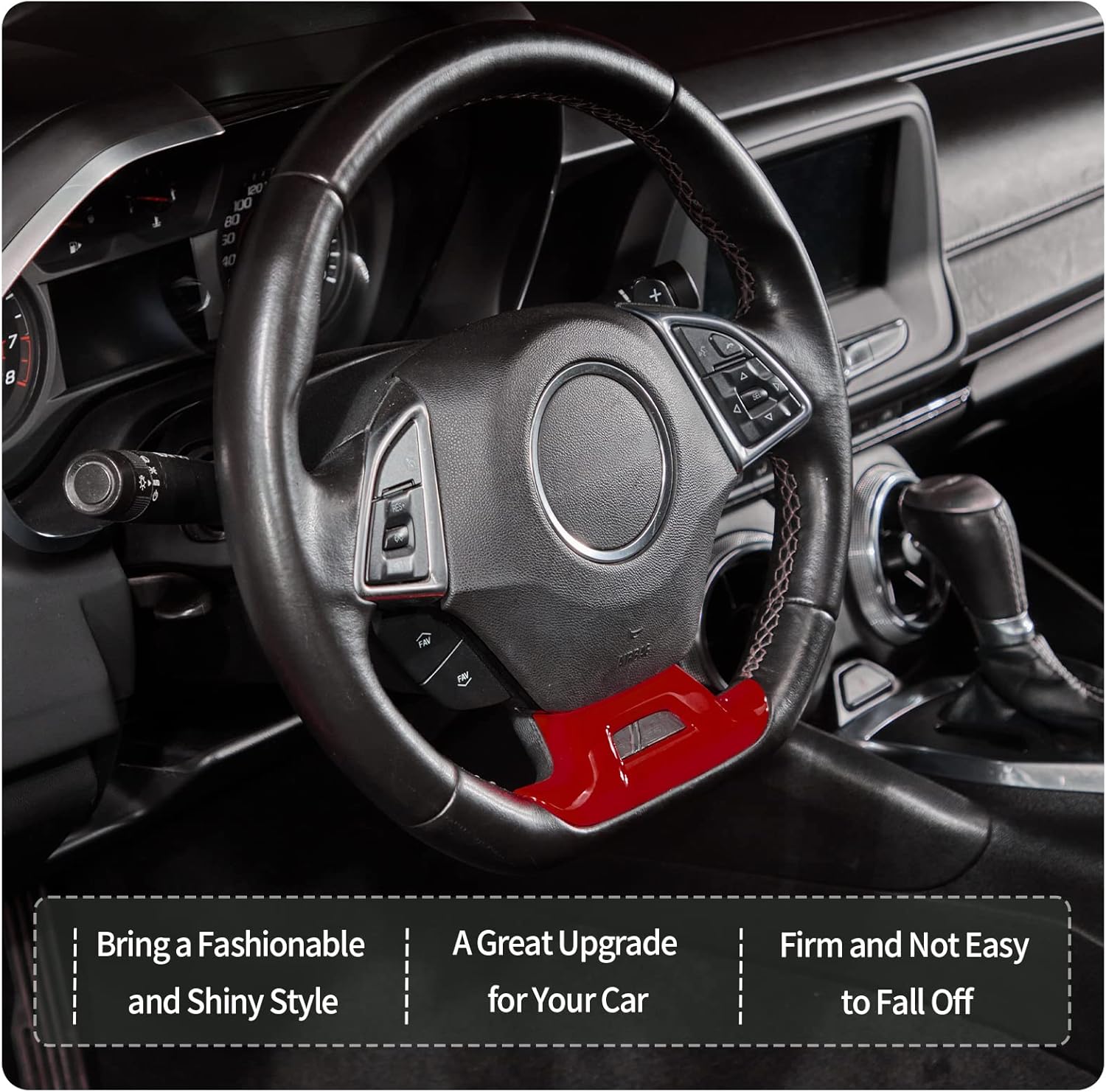 Steering Wheel Trim Cover with Hole Decoration Interior Accessories for Chevrolet Camaro 2016-2022 (Red)